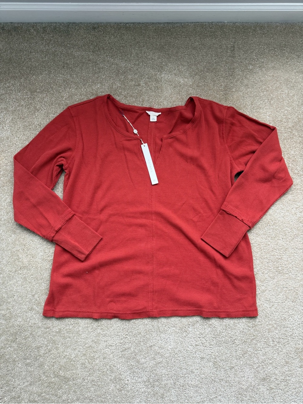 Caslon Long-Sleeve Waffle Top in Rust